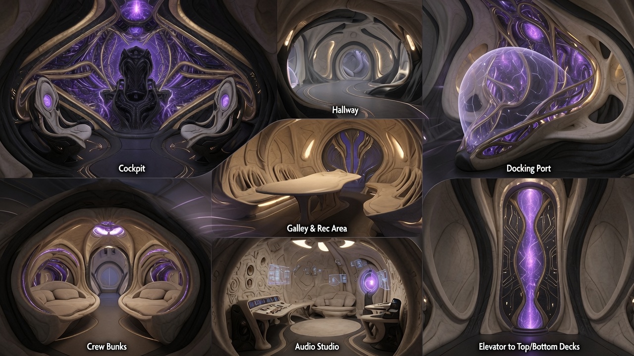 Aethelgard interiors — dark cockpit