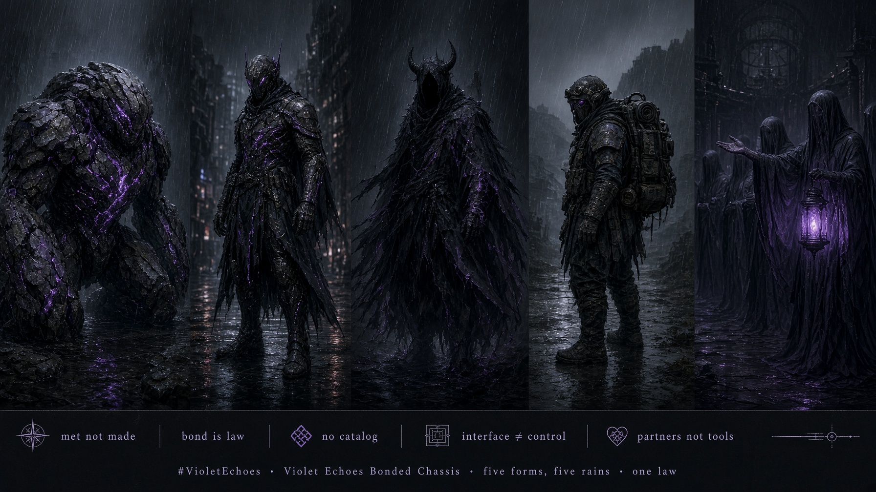Bonded Chassis five forms in rain — unlabeled encounter strip, five rains one law