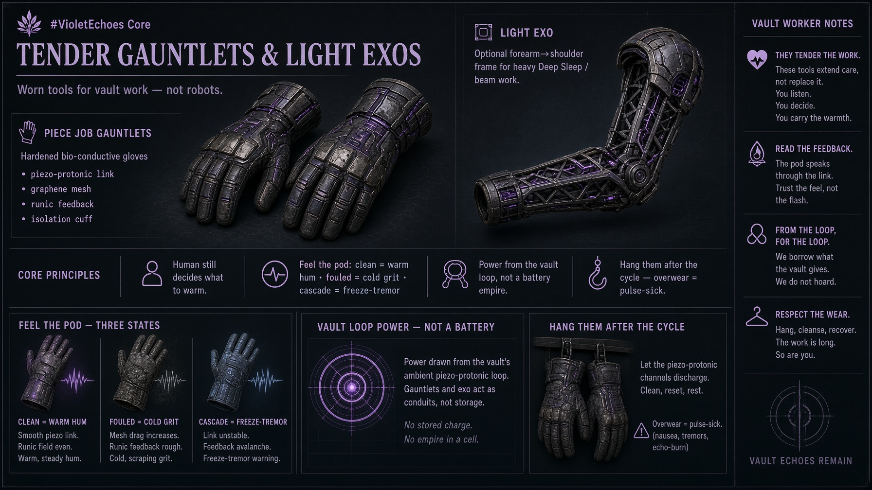 Tender Gauntlets — Vault worker notes